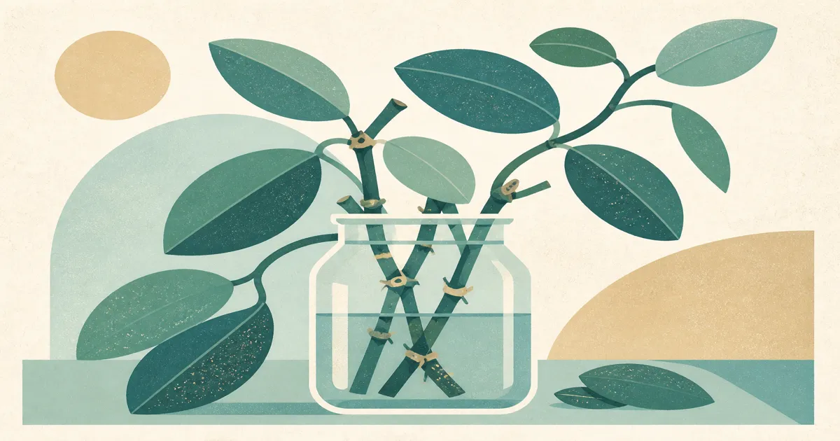 Geometric screenprint of hoya cutting stems with nodes in a simple jar shape